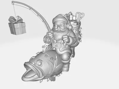 Santa Riding a Giant Bass Fish Whimsical Christmas Santa   3D print model