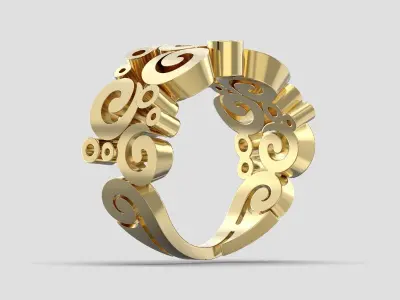 R 152 ring curly ornaments 3D print model