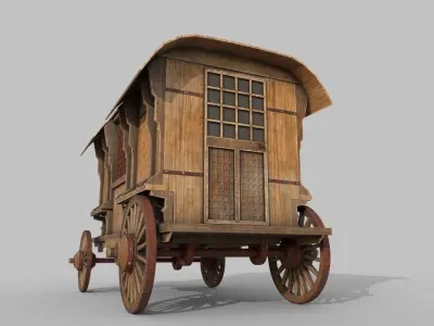 Wooden Western Wagon  Low-poly 3D model