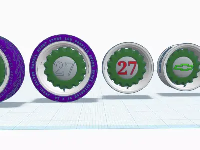 27 inch Artillery style wheels with custom tires 3D print model