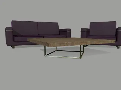 Chair Set two sofas and coffee table Low-poly 3D model
