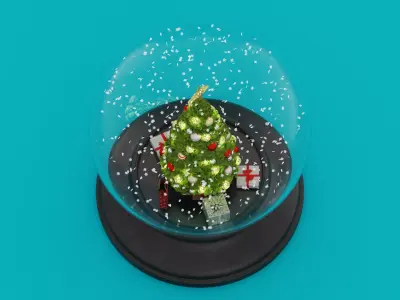 Snow Globe with Christmas Tree Gifts and Snowflakes Low-poly 3D model