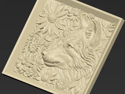 Wolf Head and Flowers A51 3D print model