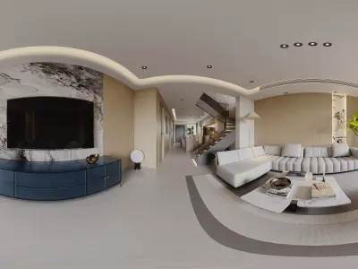 Modern luxury living room and dining room interior 398 3D model