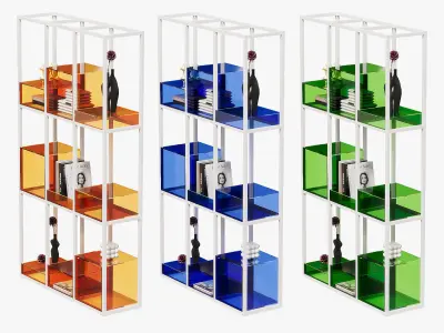 Open metal shelving with acrylic inserts 3D model