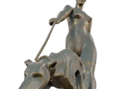 Bronze Human Walking Dog Sculpture Low-poly 3D model