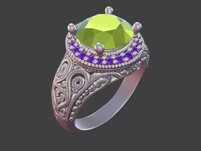 SCROLLWORK HALO RING WITH PRONG SET GEM 3D print model