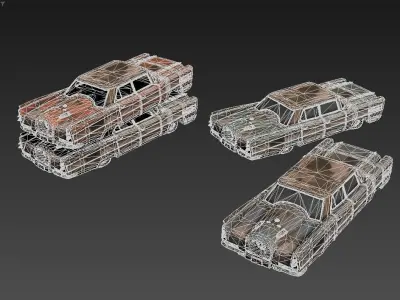 The image shows three 3D models of old Low-poly 3D model
