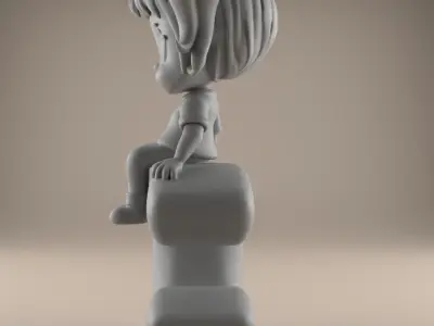 Cute Girl Sitting on Letter C STL 3D Model for Decor 3D print model