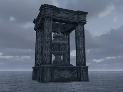 Gothic stone pedestal with vase inside Low-poly 3D model