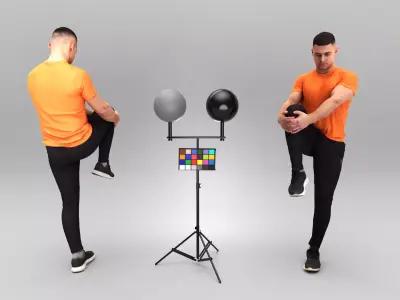 Athletic man doing leg stretches 395 Low-poly 3D model