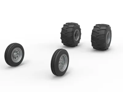 Wheel Set of Vintage Pulling Funny car Scale 1 to 25 3D print model