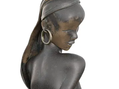 Antique African Woman Statue - Tribal Bust  Low-poly 3D model