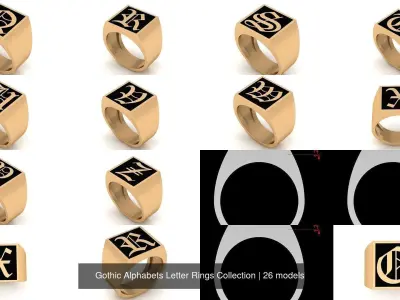 Gothic Alphabets Letter Rings Collection 3D Model Pack