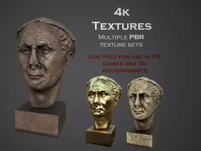Male head sculpture   Low-poly 3D model