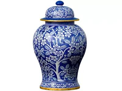 Traditional Ceramic Vase Urn Decorative Sakura Pattern Jars 3D model