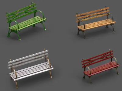 Bench Pack 16 Low-poly 3D model