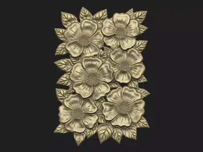 wild flower decor floral ornate cnc laser motif home wall relief 3D print model