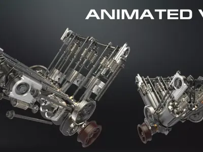 V6 Engine Working Animated 3D model