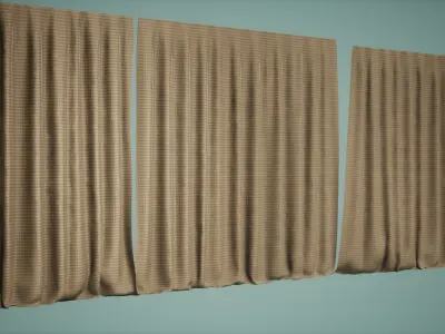 Curtain Set Low Poly Game Ready four wooden panels Low-poly 3D model