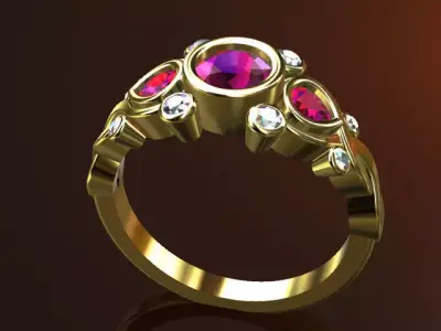 Twisted multi -stone ring 3D print model