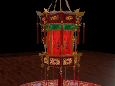 Chinese red palace lantern  3D model