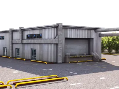Logistics Warehouse Storage Building Units and Car Park  Low-poly 3D model
