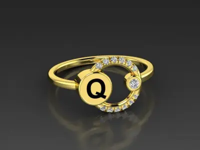 Alphabet Jewelry Rings Letter Q Free 3D print model