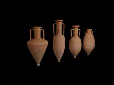 Pottery Set 1 four ancient vases Low-poly 3D model