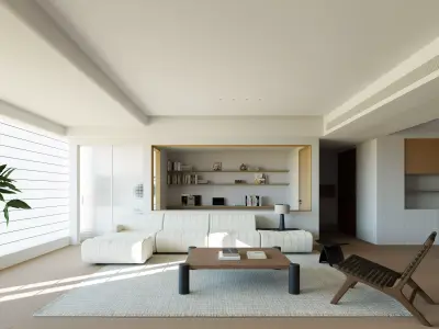 Modern Minimalist Wood Style Living Room 3D Interior Scene 3D model