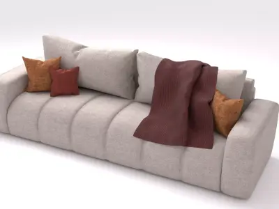 Modern Sofa high quality model with fabric Pillows and Blanket 3D model