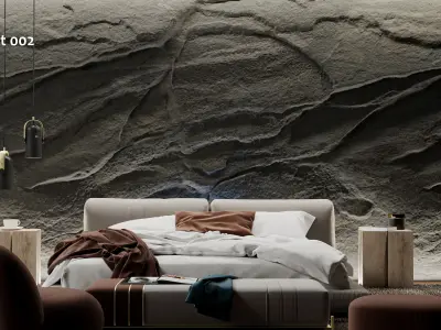Black Rock Bedroom interior scene Rock Wall Set 002 3D model