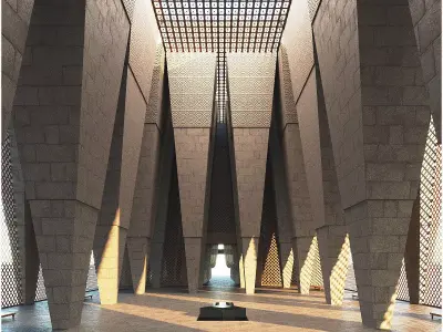 Temple building with lines 3D model