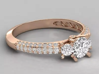 Luxury Three Stone Pave Solitaire Diamond Ring CAD Design 3D print model