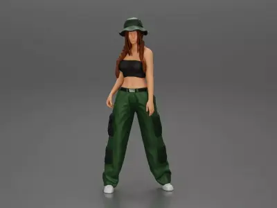 gangster lowrider girl posing in hat with pigtail hairstyle 3D print model