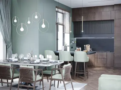 Kitchen and Lounge Classic Mint 2017 3D Scene 3D model