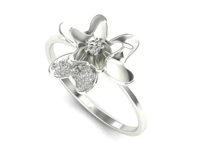 Ring-10 rose gold flower ring with diamonds 3D print model