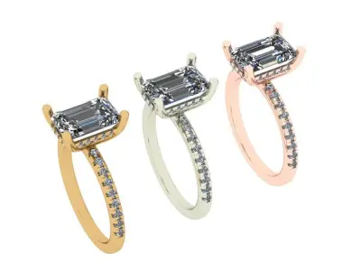 Emerald solitaire hidden halo diamond ring 3D print model