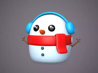 Cute Snowman Cartoon Low-poly 3D model
