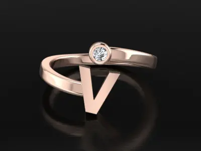 Jewelry Alphabet Ring V 3D print model