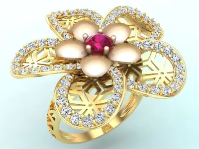  Mesh flower ring - Italian rings - Womens Rings - N6356 3D print model