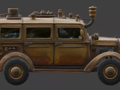 Steampunk Troop Transport Vehicle 3D Model Low-poly 3D model