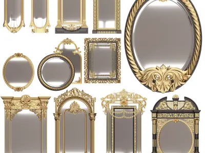 Carved Classic Mirror Collection Low-poly 3D model