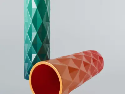 Vase with geometric pattern in orange and turquoise 3D model