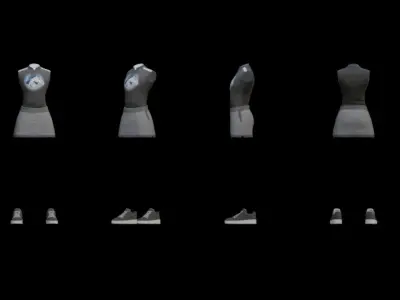 Womens sportswear tops and skirts stylised lowpoly Low-poly 3D model