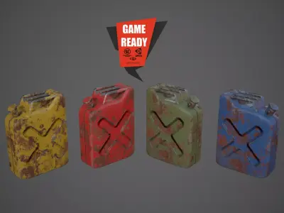 Canister PBR Game Ready Low Poly three rusty gas cans Low-poly 3D model