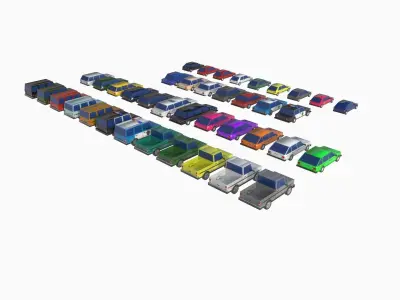 set of cars Low-poly 3D model