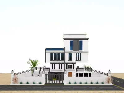Low Poly Exterior house on deserted street Free low-poly 3D model
