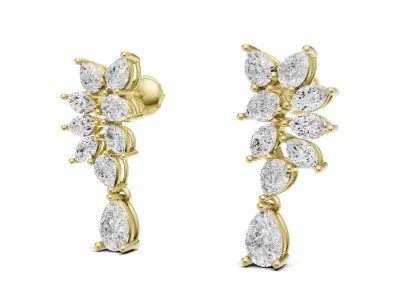 Leaf Design Diamond Earrings 3D Model 3D print model