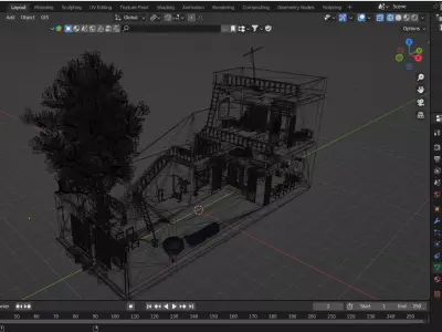 Realistic Old Asian Village House Low-poly 3D model